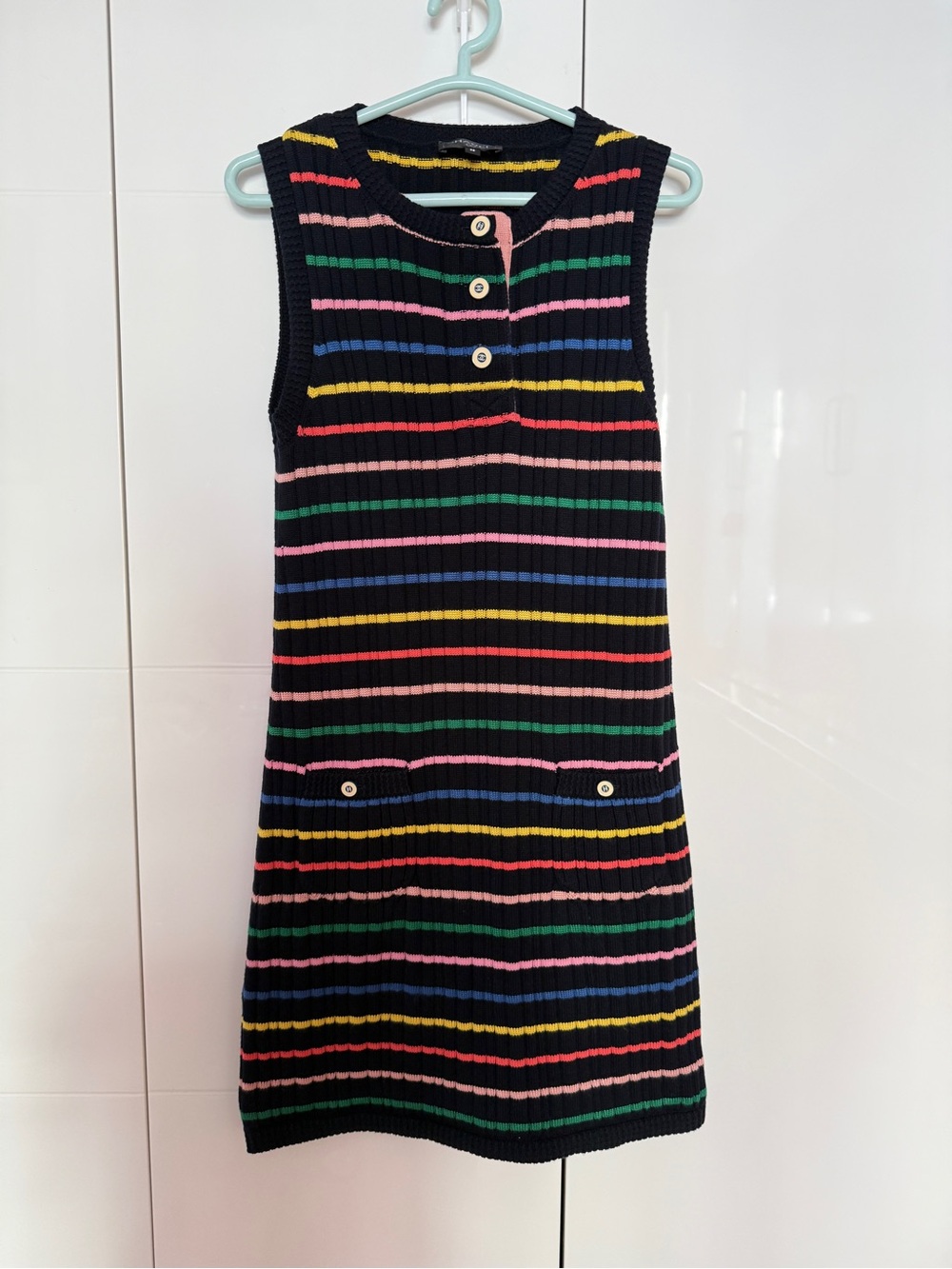 CHANEL Girls' Black Multicolor Stripe Knit Dress